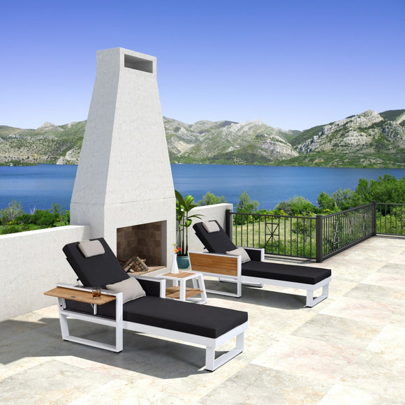 York Sunlounge Set - White/Black Olefin